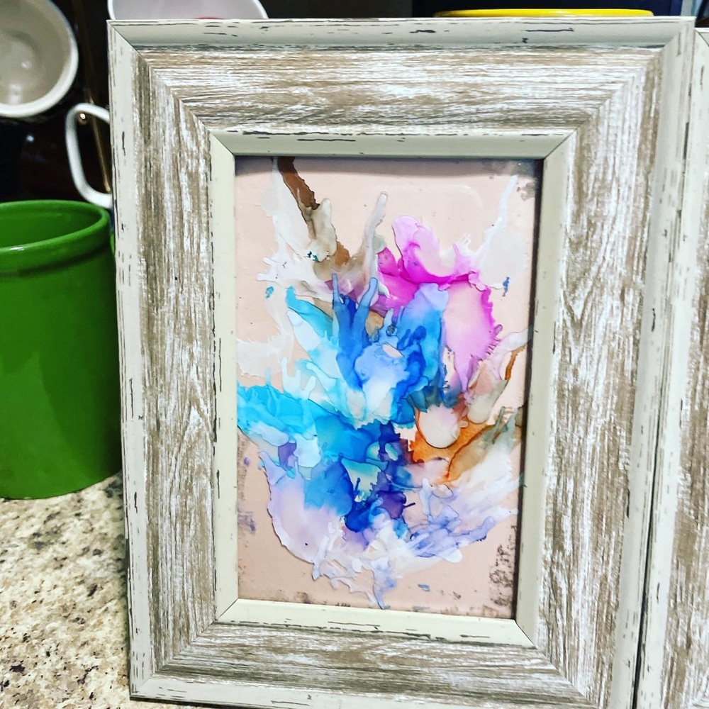 Framed alcohol ink painting